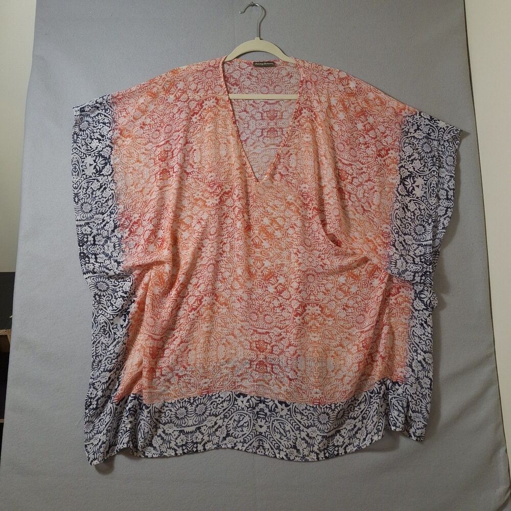 Tommy Bahama Shirt Womens Large Pink Blue Tunic Cover Up Boho Floral Print Sheer